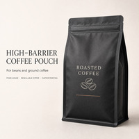 Sachet de café personnalisé à fond plat avec soufflet latéral, fermeture éclair et valve unidirectionnelle pour grains de café
