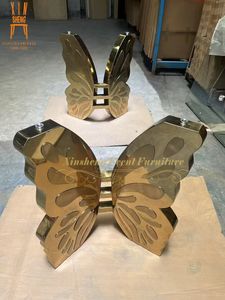 Modern Stainless Steel Golden Luxury Clear Glass Top <strong>Butterfly</strong> <strong>Dining</strong> Room Furniture <strong>Table</strong> for Wedding Event Rentals - Product Image 4