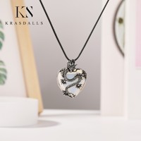 Nouveau multicolore Antique argent sculpté Dragon pendentif coeur oeil de tigre pierre précieuse coeur pierre de naissance collier à breloques pour hommes et femmes