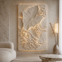 Art mural en relief botanique 3D de luxe avec rétroéclairage LED, panneaux muraux personnalisés en forme de fleurs et de feuilles pour la décoration d'hôtels, de villas et de maisons