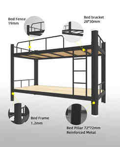 Litera de Acero Reforzado con Barandillas Completas, Doble Plataforma Ahorradora de Espacio para Dormitorios, Campamentos de Personal, <span class=keywords><strong>Hostales</strong></span> y Alojamiento de Trabajadores - Product Image 1