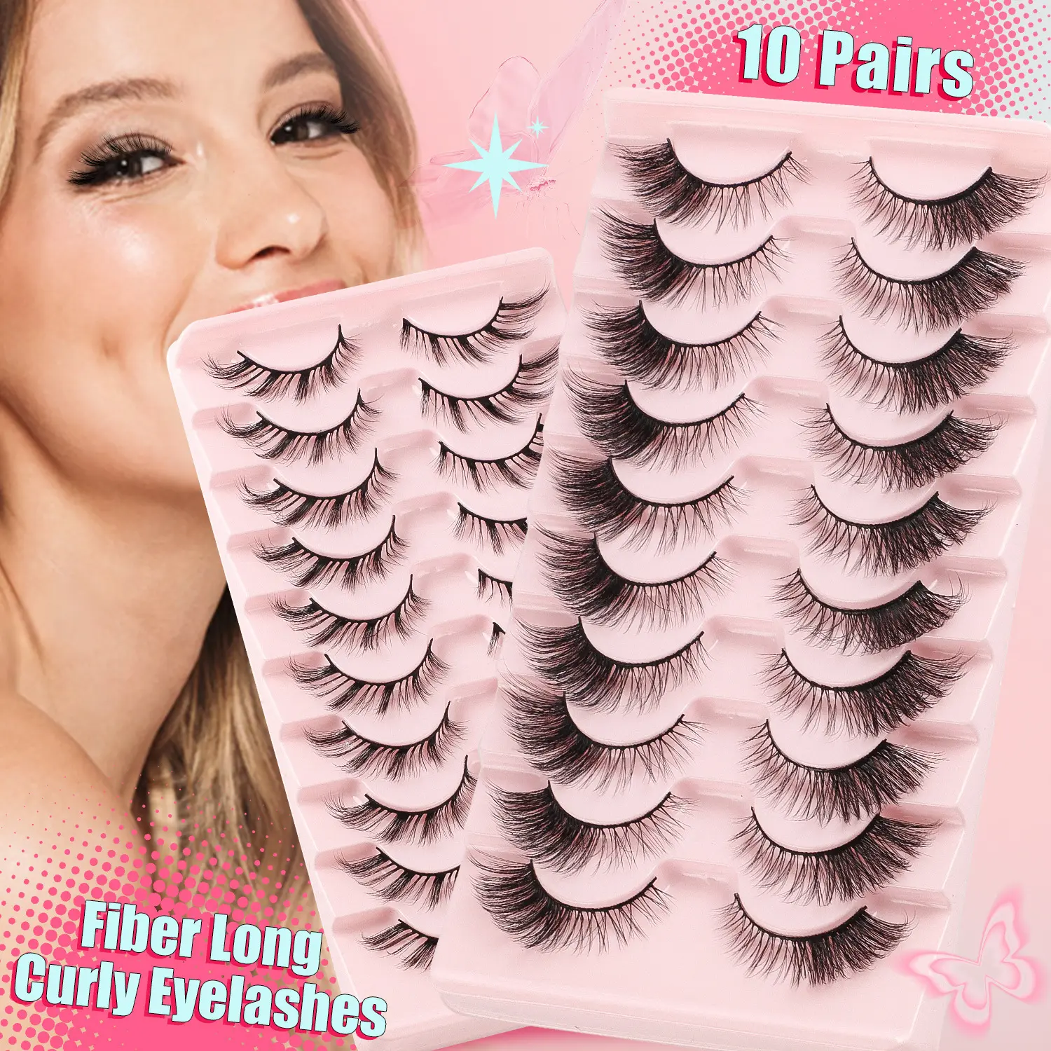 False eyelashes 10 pairs wholesale custom packaging boxes individual natural synthetic curl 3d wispy fox eye lashes