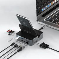 Hub USB-C multifonctionnel 9-en-1 en alliage d'aluminium noir OEM ODM, station d'accueil, séparateur d'écran, base de charge, extension, en stock