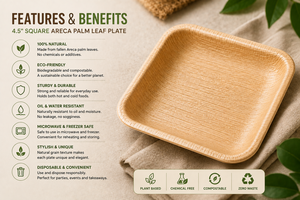 4.5 Inch Square Areca Palm Leaf Disposable <b>Side</b> <b>Plate</b> | Compostable Eco-Friendly Heavy-Duty Catering <b>Plate</b> - Product Image 3