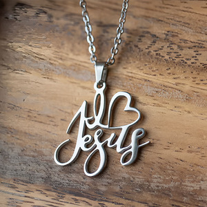 Collar de Acero Inoxidable con la Frase 'I <span class=keywords><strong>Love</strong></span> Jesus' - Product Image 3