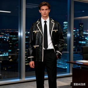 Áo Blazer Da Thật/<span class=keywords><strong>PU</strong></span> Phong Cách Tweed Có Túi Kim Loại, Nút Kim Loại, Hai Màu Tùy Chọn, Unisex - Product Image 3