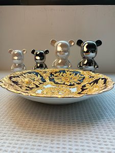 Ornate Cobalt Blue Gold Embossed Floral Porcelain <b>Wall</b> <b>Decor</b> <b>Plate</b> Luxury Baroque Style Art Dish <b>For</b> Display - Product Image 2