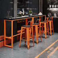 Table de bar commerciale personnalisable en fer de style industriel avec plateau en bois massif, chaise haute pour salle de sport, salle de danse, restauration