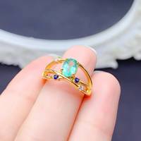 Factory Wholesale 925 Sterling Silver 18K Gold Plated Oval Cut Natural Emerald Minimalist Ring Women's Gift Wedding Birthday