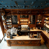 Comptoir de café commercial en bois de luxe au design vintage pour boulangerie, avec rangements intégrés