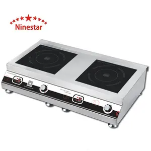 Ninestar-estufa eléctrica de doble quemador de NS.A-218A1, placa caliente de acero inoxidable de 5000W, encimera de inducción portátil