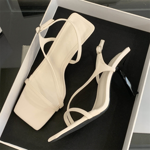 Sandalias Plateadas con Punta Abierta para Mujer, Verano 2025, Nuevas Sandalias Amarillas con Tacón de Aguja y Características de Moda Transpirables - Product Image 4