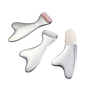 Portable Mini Acier Inoxydable Guasha Masseur Facial Crème Pour Les Yeux Bâton Visage <span class=keywords><strong>Gusha</strong></span> Conseil Grattoir avec Brosse En Silicone - Product Image 2