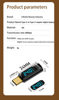Adaptateur d'affichage numérique USB-C 240W, Moniteur de puissance en temps réel, Prise en charge complète OTG, Convertisseur Type-C mâle vers femelle pour ordinateur portable/téléphone
