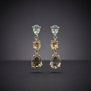 Pendientes Clásicos de Oro de 14K con Baño de Plata 925, Diseño Elegante y Moderno, Topacio Azul Cielo Natural y Amatista Verde Dorada, Belleza Atemporal 2024 - Product Image 3