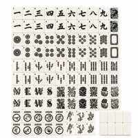 Jeu de Mahjong 160 pièces, design monochrome noir et blanc, points de caractères chinois, tuiles de bambou et jokers, avec étui, pour la maison