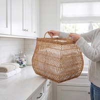 Panier à linge en rotin PE avec poignées, panier de rangement carré tissé à la main pour chambre, salle de bain, salon, vente en gros