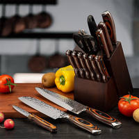 Ensemble de couteaux de boucher en acier inoxydable à haute teneur en carbone avec bloc en bois, couteaux de cuisine professionnels écologiques