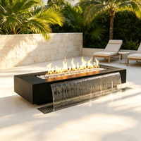 Table de feu extérieure moderne en acier inoxydable avec fontaine cascade intégrée, écologique