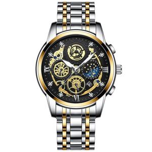 Nuevo Reloj de Cuarzo para Hombre de Acero Inoxidable con Diseño Creativo Hueco, Manecillas Luminosas HD, Resistente al Agua, Dorado - Product Image 2