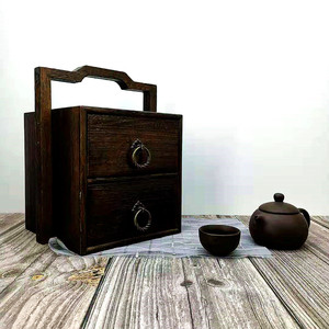 Junru Solid Wood Portable <b>Tea</b> Box With Dual Drawers And Handle For <b>Tea</b> <b>Sets</b> - Product Image 1