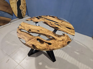 Tavolo da Pranzo Artigianale in <span class=keywords><strong>Resina</strong></span> Epossidica, Tavolino Laterale per Divano, Tavolino da Caffè Rotondo in <span class=keywords><strong>Legno</strong></span> <span class=keywords><strong>e</strong></span> <span class=keywords><strong>Resina</strong></span> per Soggiorno - Product Image 5