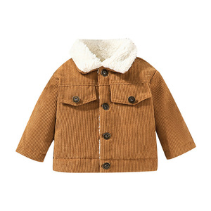 Veste d'hiver pour bébé, en velours côtelé fin, doublée de sherpa, col boutonné, poche poitrine, style trucker, manteau pour tout-petit - Product Image 6