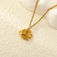 Collier pendentif en acier inoxydable plaqué or, forme de poisson texturée 3D, chaîne réglable, bijou décontracté, cadeau pour femme