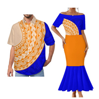 Impression à la demande imprimé tribal polynésien famille correspondant tenues Couple bon marché prix une épaule robe en queue de poisson et chemise pour hommes