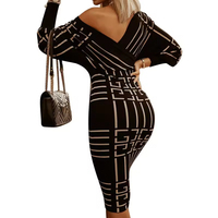 Robe moulante tricotée élégante pour femme, style décontracté et sexy, sans bretelles, taille empire, motif géométrique, vente en gros personnalisée HZ