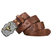 Motif rétro pour homme, tête de taureau à longues cornes, noir et or, en alliage, imprimé par transfert thermique, gaufré, style western américain élégant