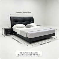 Lit confortable en cuir véritable de luxe moderne, cadre de lit king size ou queen size, réversible