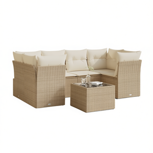 Ensemble de canapés de jardin beige en rotin, mobilier d'extérieur 6 places, design contemporain - Product Image 1