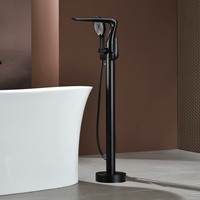 Robinet de baignoire sur pied monocommande chaud/froid en laiton chromé avec douchette à main intégrée