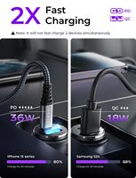 LISEN Paquete de 2 Cargadores de Coche Mini USB a USB C de 36W PD, Adaptador de Carga para Teléfono, Enchufe para Encendedor de Cigarrillos para iPhone 17 16 Samsung S26