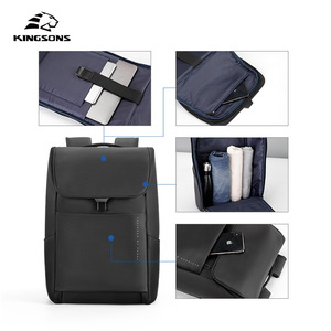 Kingsons Laptop <b>Backpack</b> <b>Black</b> Large Capacity Business Travel Unisex Shoulder Straps Solid Color - Product Image 3