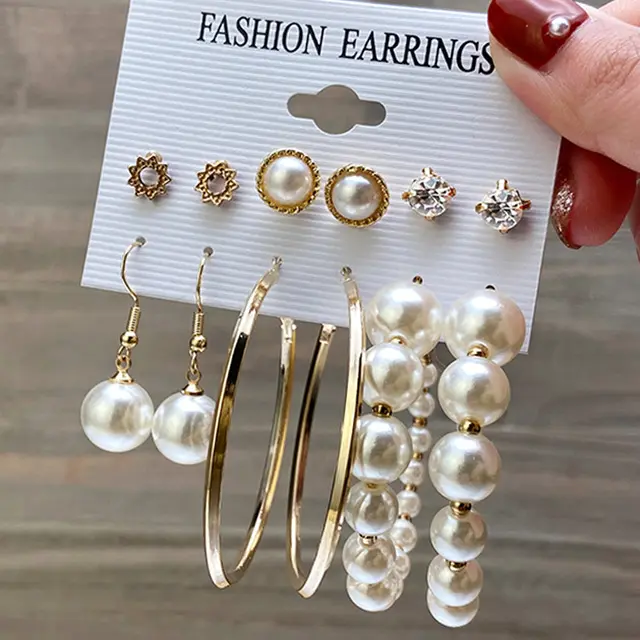 Trendy Gold Metal Oorbellen Set Mode Geometrische Parel Cirkel Oorbellen 2021 Trend Set Van Oorbellen Sieraden Voor Vrouwen