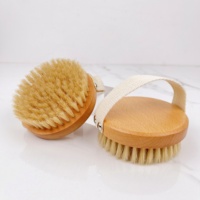 Brosse corporelle ronde en bois de hêtre avec logo personnalisé, poils de sanglier naturels, brosse exfoliante pour le bain, pour un nettoyage en profondeur de la peau