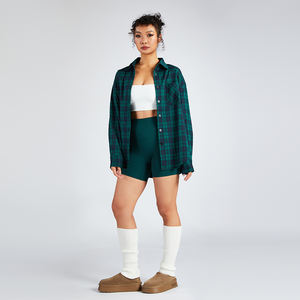 Luckpanther Logo personnalisé chemises à carreaux verts <span class=keywords><strong>chemisier</strong></span> décontracté printemps automne vêtements d'extérieur haut chemise anti-rides - Product Image 2