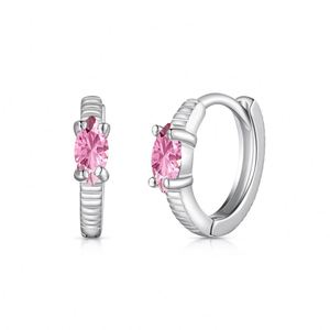 Dylam Girls Women <b>Tiny</b> Fine Jewelry Dress up 925 Sterling Silver Rhodium Plated Marquise Pink 5A Zirconia <b>Hoop</b> <b>Earrings</b> - Product Image 1