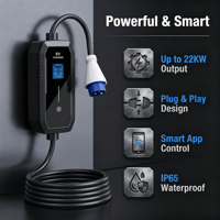 Station de recharge portable 7 kW monophasée 32A avec prise à trois broches pour véhicules électriques