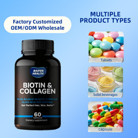 Capsules de croissance capillaire à la biotine et au collagène pour adultes OEM, 2500 mcg, complément vitaminique, soutien immunitaire, 60 capsules/flacon
