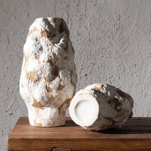 Vaso Cilindrico in Ceramica Fatto a Mano in Stile Cinese Moderno, Design Rustico Effetto Pietra <span class=keywords><strong>con</strong></span> Smalto Opaco per Arredamento Casa, Stile Orientale - Product Image 4