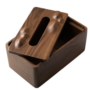 North American <b>Black</b> Walnut Wood Tissue Box Solid Wood Mountain Shape Magnetic Car Living Room Bathroom Use - Product Image 4