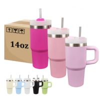 Meilleure vente transfrontalière : Gobelet isotherme portable pour enfant de 14 oz avec poignée et boucle de verrouillage, idéal pour les voyages, multicolore, avec paille intégrée