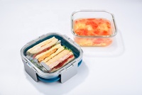 Boîte à lunch en verre double couche avec couvercle en matériau MS Récipient de stockage des aliments en verre