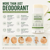 Déodorant stick pour le corps entier, formule respectueuse du microbiome, à base de plantes, longue durée, pour peaux sensibles, sans aluminium, contrôle des odeurs, prébiotique