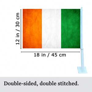 Drapeau de voiture irlandais, drapeau automobile IE avec clip de fixation pour fenêtre, polyester écologique, impression double face - Product Image 2