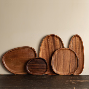 <b>Walnut</b> Wood Serving Tray Egg Shape Solid Color Tea <b>Coffee</b> Snack Plate Hotel Use - Product Image 2