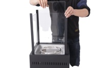 Brasero à gaz extérieur autoportant 8KW avec roues, en acier et pierre volcanique